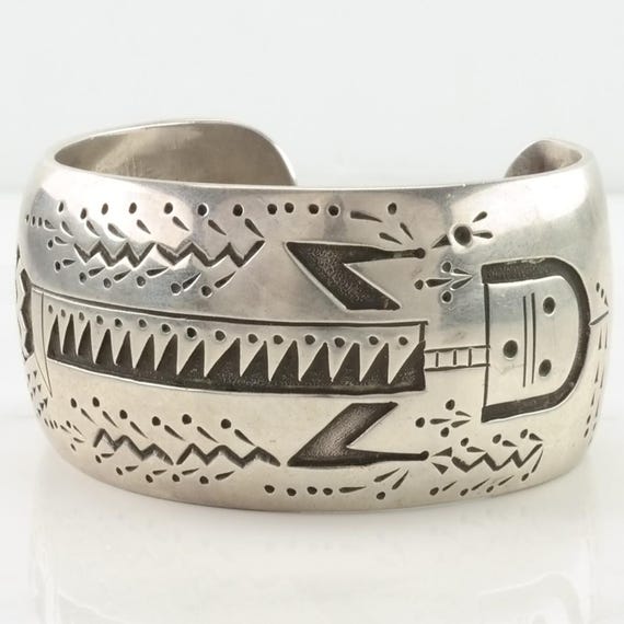 Symbolic Yei Vintage Native American Navajo Turquoise Sterling Silver Inlay Bracelet Symbolic Yei Vintage Native American Navajo Turquoise Sterling Silver Inlay Bracelet