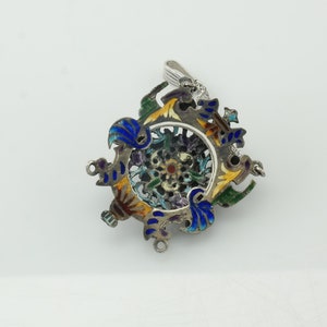 Vintage emaljpyropgranat lavasten cameo sterlingsilver flerfärgat hänge bild 7
