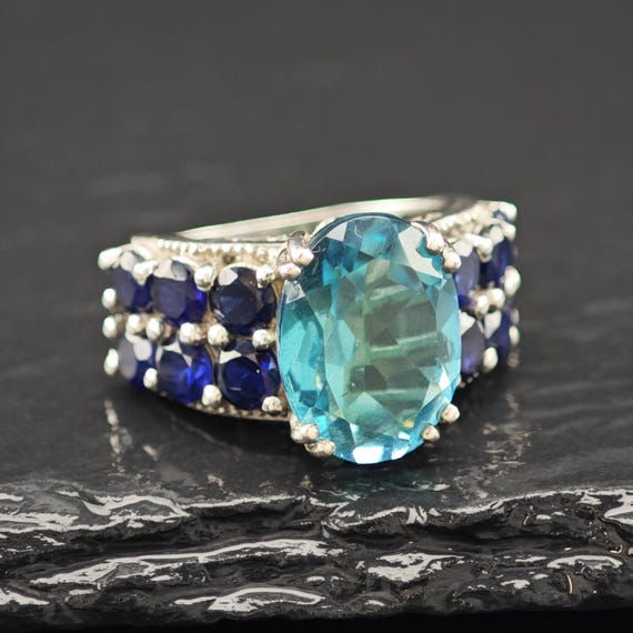 Topaz Doublet Statement Ring Sterling Silver Sz 6 - image 5