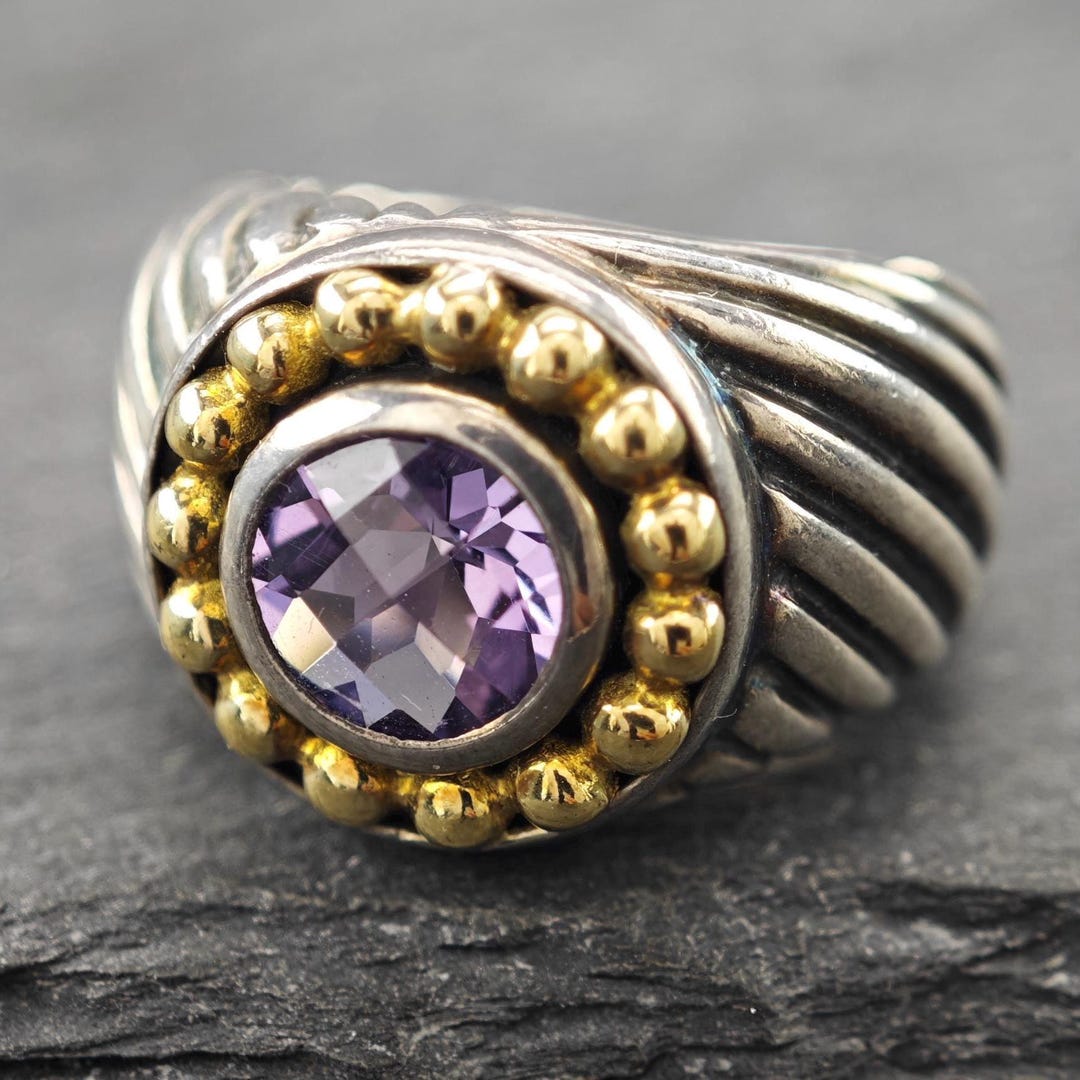 ヴィンテージ スターリング シルバー リング アメジスト ゴールド