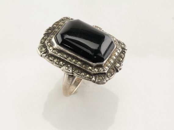 Vintage Art Deco Sterling Silver Ring Black Onyx … - image 6