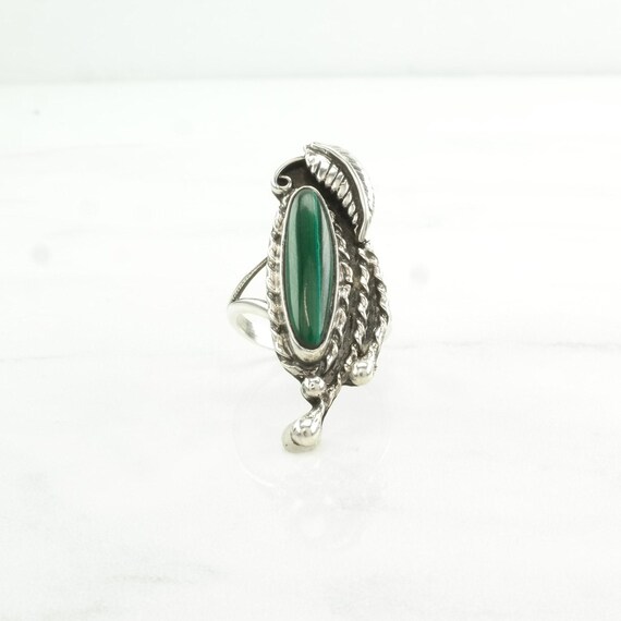 Malachite Statement Ring: Silver Leaf Navette (Si… - image 4