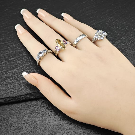 Sterling Silver Statement Ring: Amethyst & Citrin… - image 2