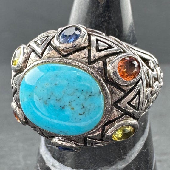 Sterling Silver Statement Ring, Turquoise & Natur… - image 1