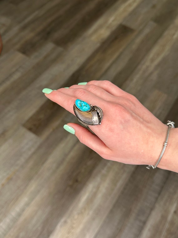 Native American Sterling Silver Ring Turquoise Le… - image 2