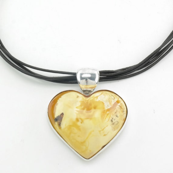 Vintage Sterling Silver Yellow Amber Heart Neckla… - image 6