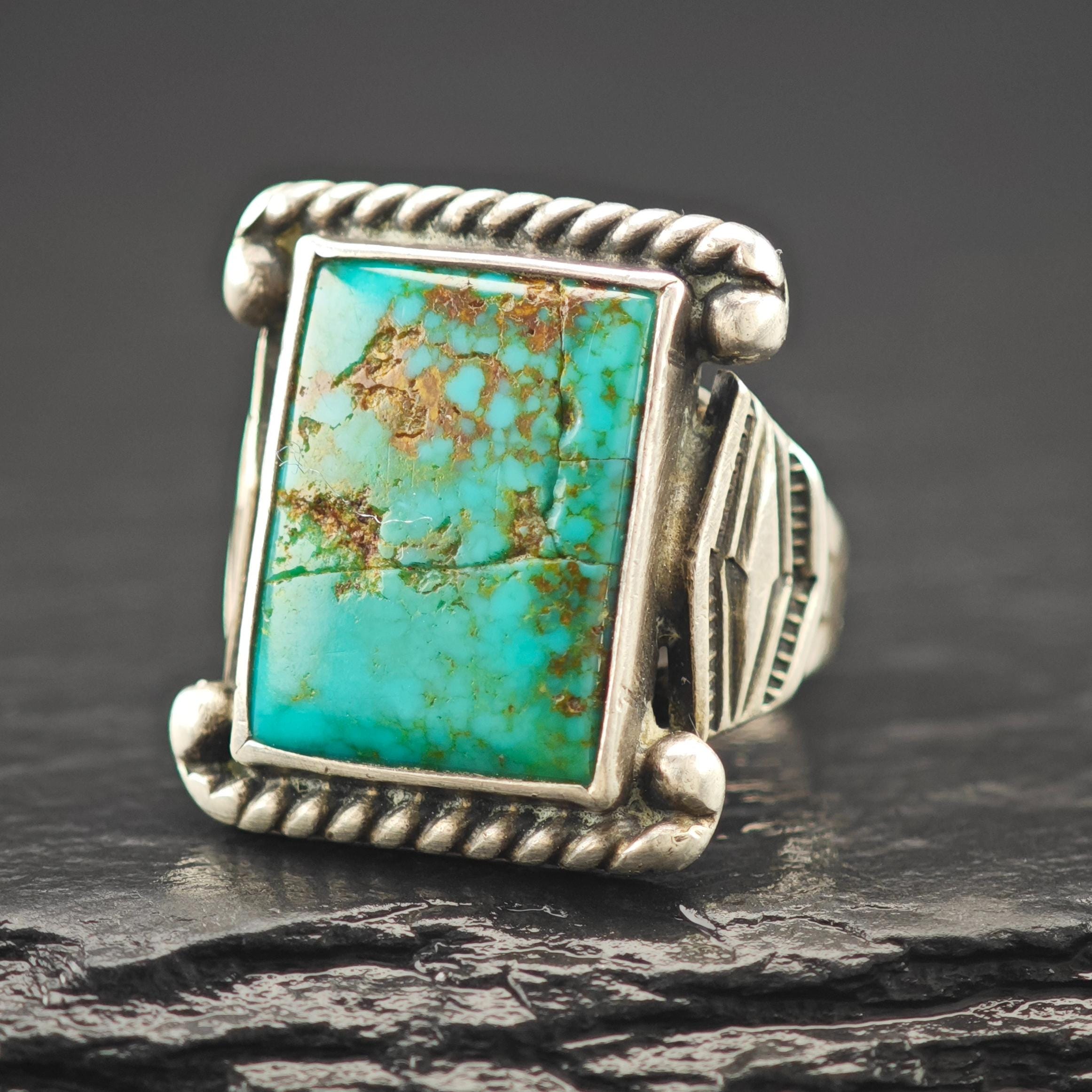 Historic, Native American Green Turquoise Ring Sterling Silver Sz