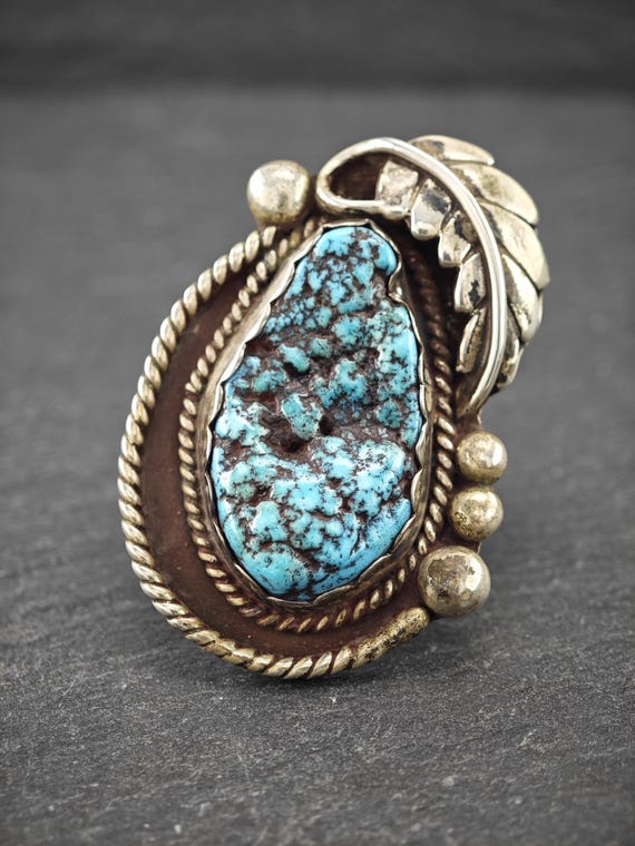 Native American Large Turquoise Ring - Sterling S… - image 7
