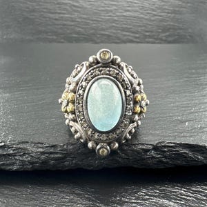Anel vintage Barbara Bixby em prata, topázio, ouro 18K, tamanho 7