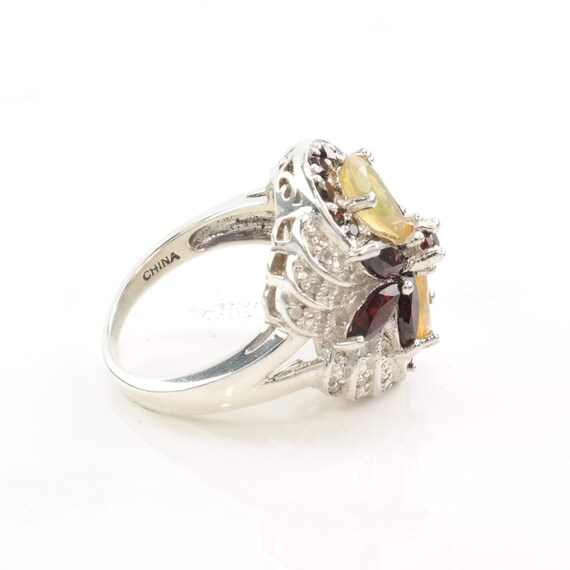 Vintage Silver Ring Opal Garnet Diamond Flower Si… - image 6