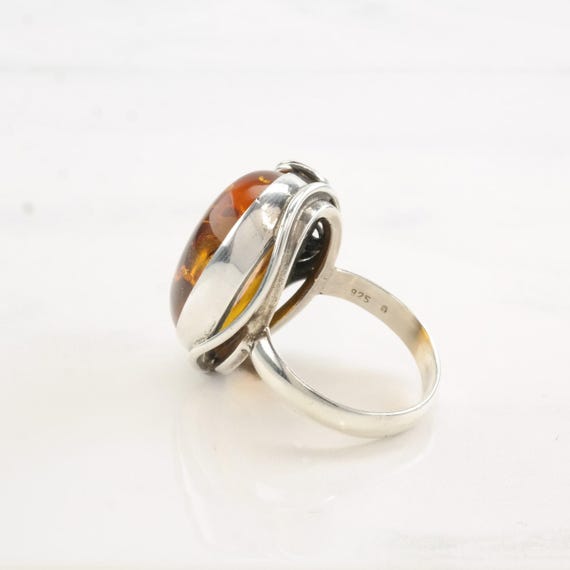 Amber Statement Ring: Sterling Silver Oval Swirl … - image 7