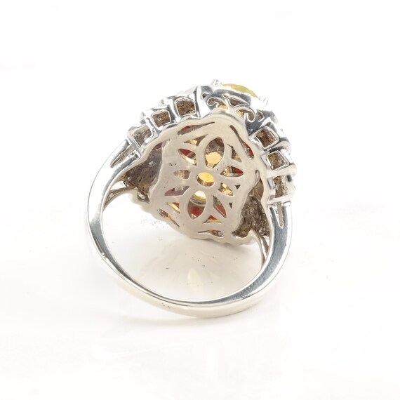 Vintage Silver Ring Opal Garnet Diamond Flower Si… - image 5