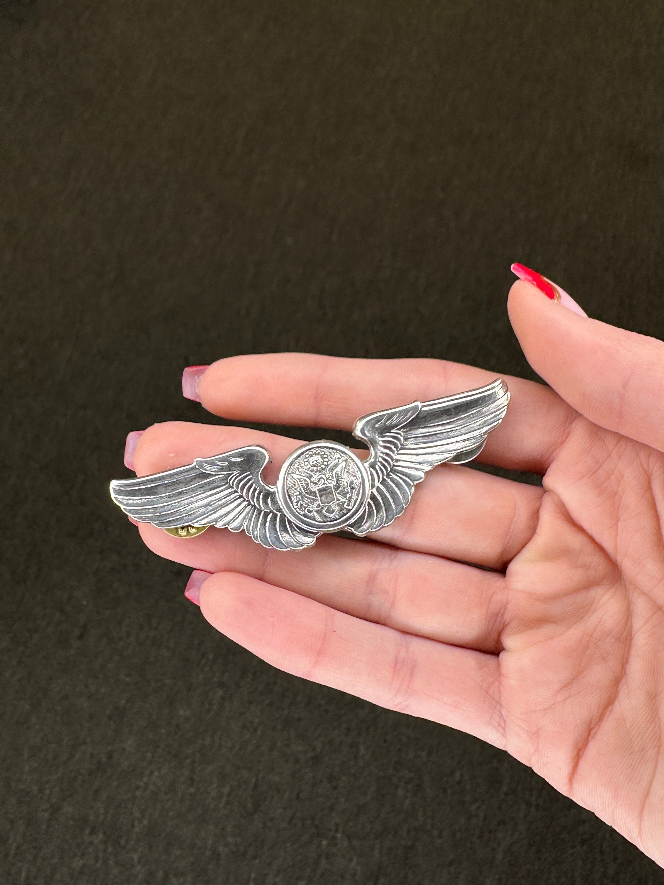 WWII期 PR.ST Co社製 US Air Force Pilot Wings ヴィンテージ ロケットチャーム マザーオブパール K12金張り 925シルバー ペンダント Y18-J Silver Brooch Army Air Force U.S. WWII Pilot Wings Sterling