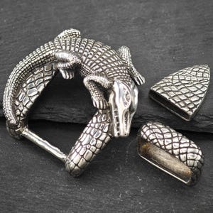 Vintage Jeff Deegan Alligator Belt Buckle Set Sterling  display picture 3