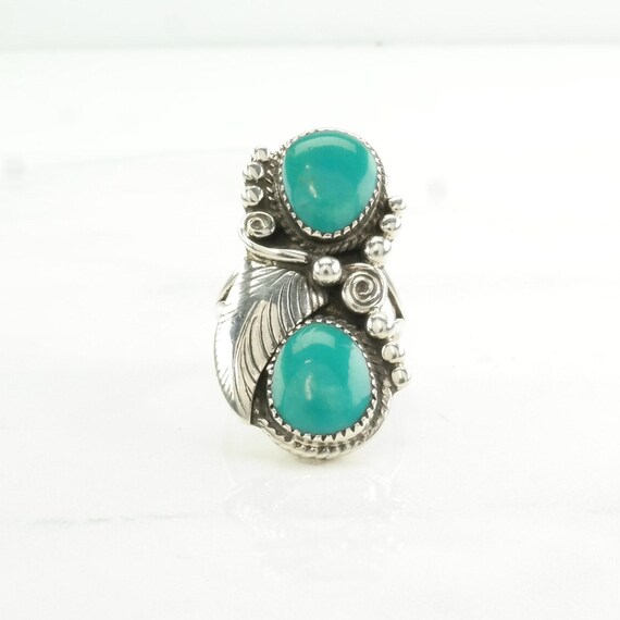 Native American Silver Ring Turquoise Leaf Sterli… - image 5