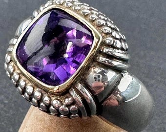 ヴィンテージ 18金スターリングシルバー 幾何学模様リング、サイズ9 