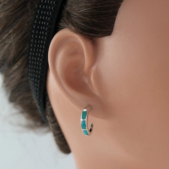 Southwest Sterling Silver Turquoise Inlay Earring… - image 3