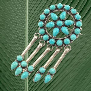 Brosche mit Sterling Silber Anhänger Zuni Dangle Türkis
