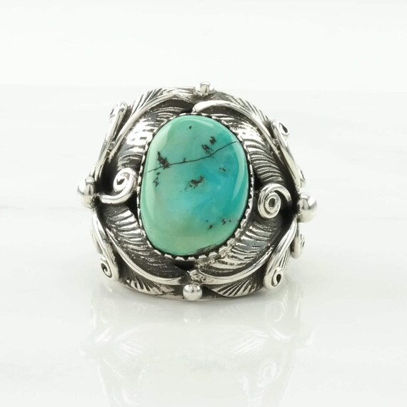 Silver Ring: Native American Turquoise Leaf (Size… - image 4