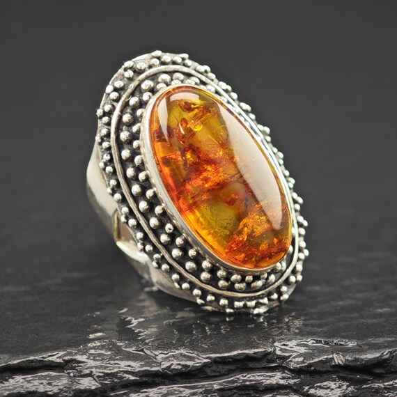 Oval Amber Ring: Sterling Silver Statement Jewelr… - image 6