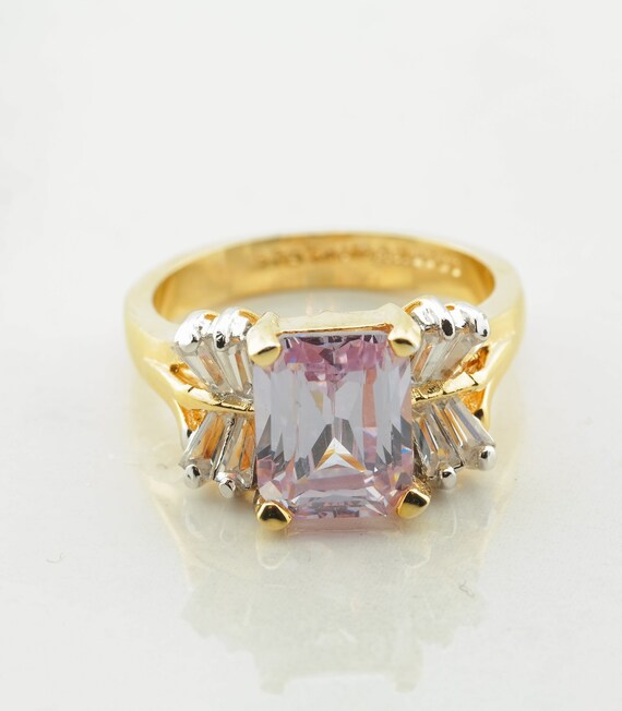 Vintage Sterling Silver Ring CZ Gold Plated Purpl… - image 3