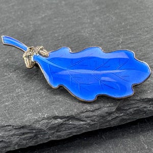 Blue Enamel Leaf Brooch Sterling Silver