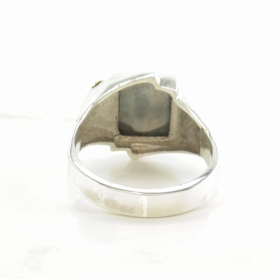 Vintage Sterling Silver Ring Hematite Gold Nugget… - image 7