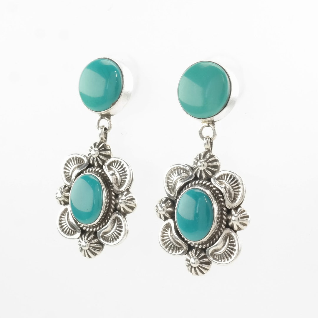 Fan of Rattan Blue Turquoise and Sterling Silver Earrings