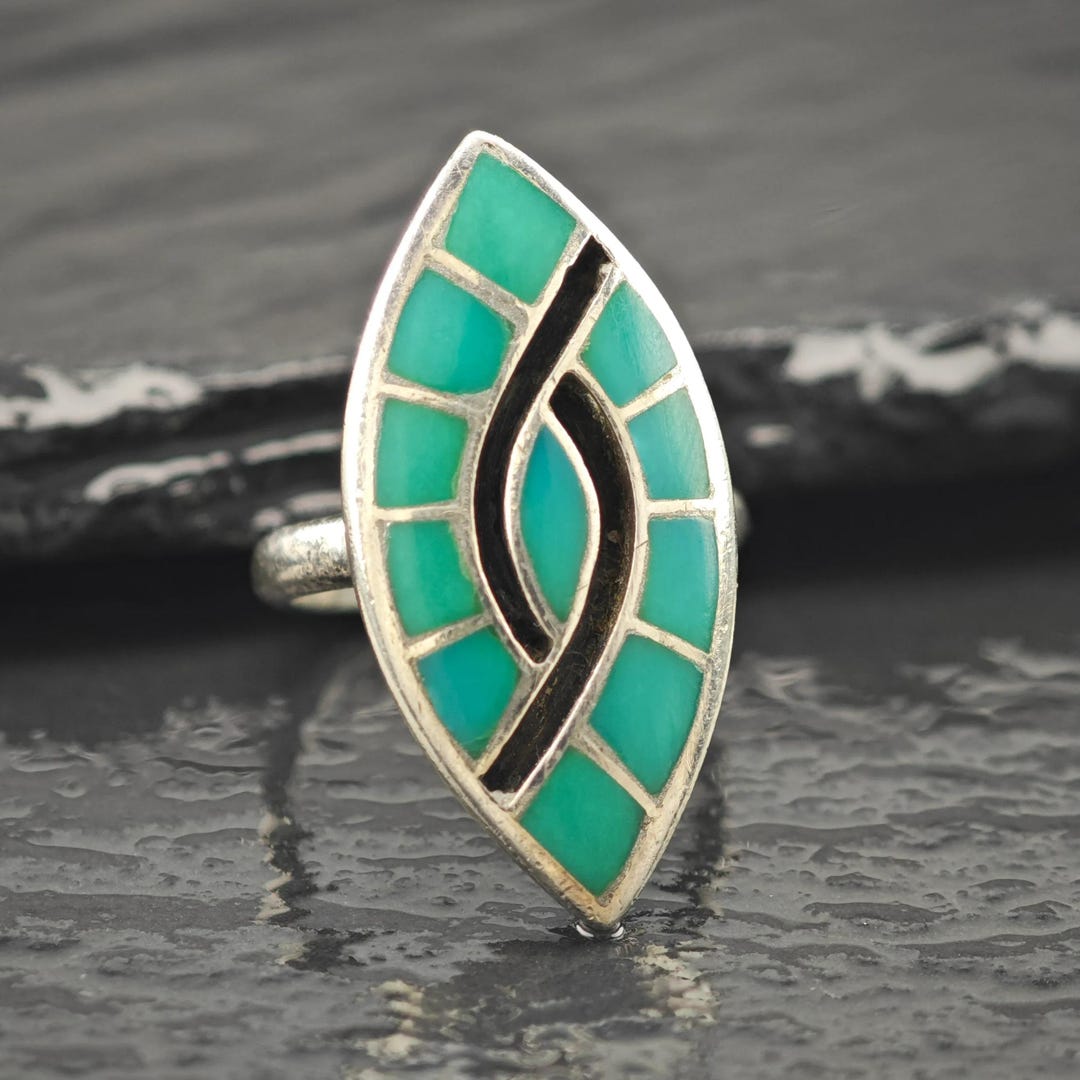 Native American Turquoise Inlay Ring Sterling Silver Sz 5 1/2 - Etsy