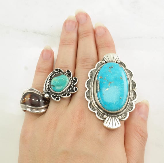 Turquoise Feather Silver Ring - Native American, … - image 2