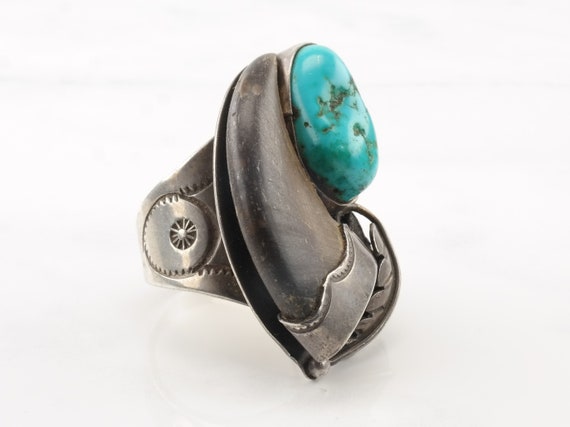 Native American Sterling Silver Ring Turquoise Le… - image 1