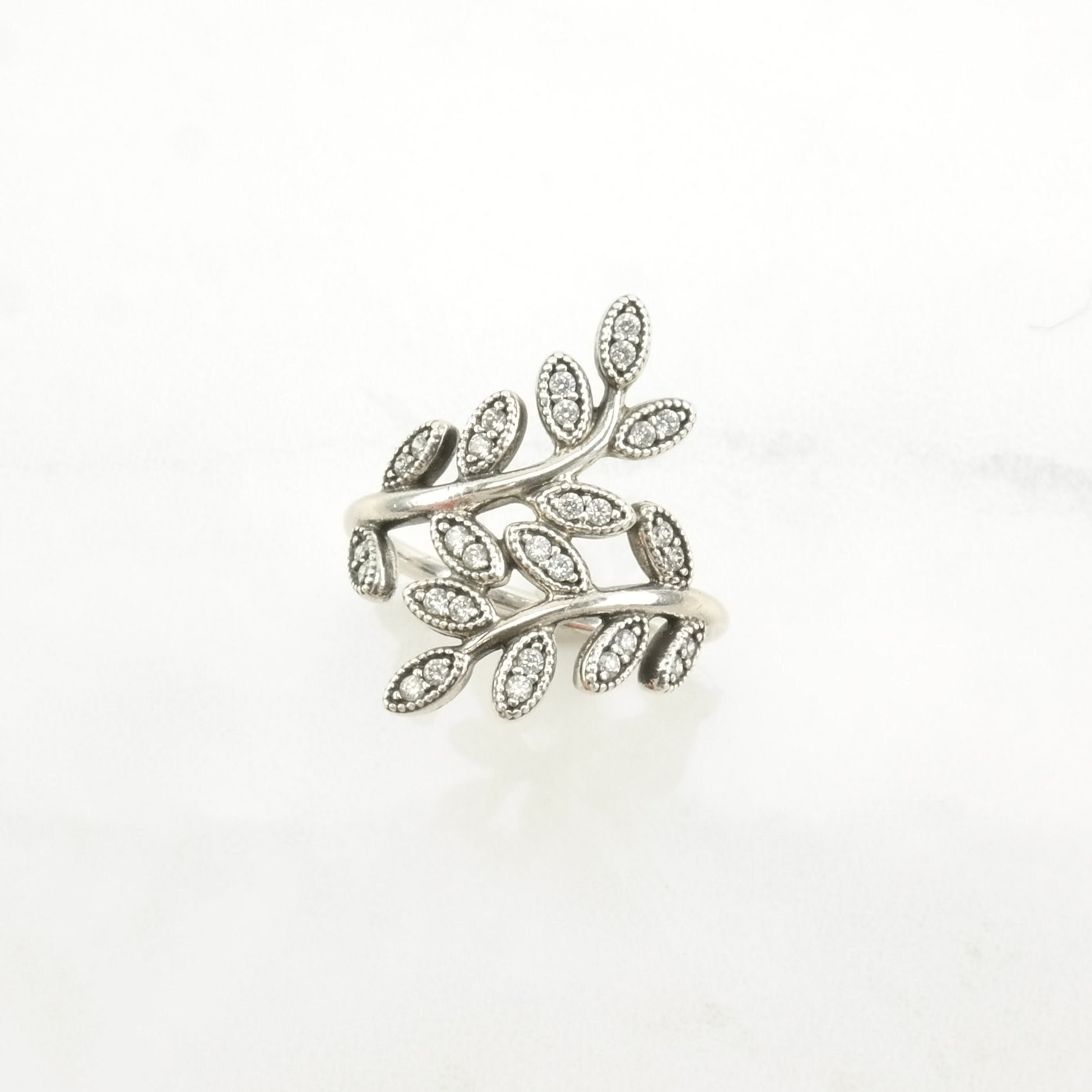Vintage Pandora Silver Ring CZ Leaf Vines Sterling Size 6 3 4 Etsy Canada