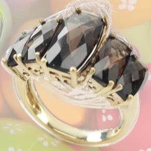 Gold Plated Smoky Quartz Sterling Ring Size 7 1/4