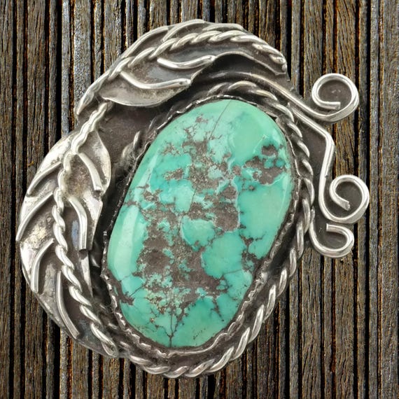 Native American Turquoise Leaf Pendant - Large Sterling Silver Jewelry