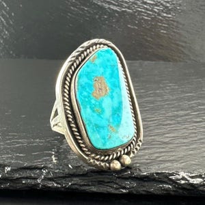 Vintage Navajo Turquoise Ring, Size 10 3/4, Sterling Silver, Natural Blue Turquoise, Southwestern Jewelry, Circa 1970s