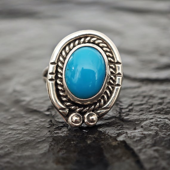 Vintage Native American Sterling Silver Ring Turquoise Blue Size 7