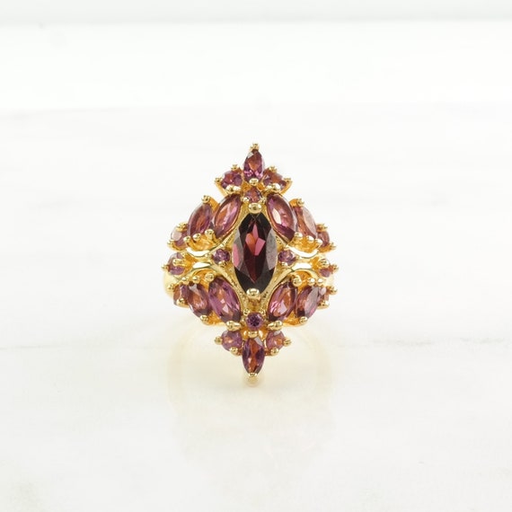 Vintage Sterling Silver Ring Garnet Gold Gilded P… - image 1