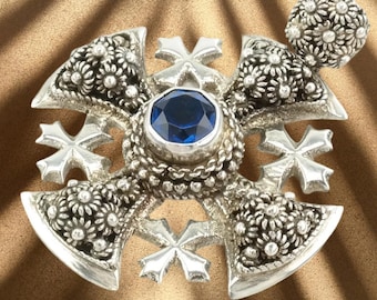 Vintage CZ Jerusalem Cross Sterling Silver Pendant