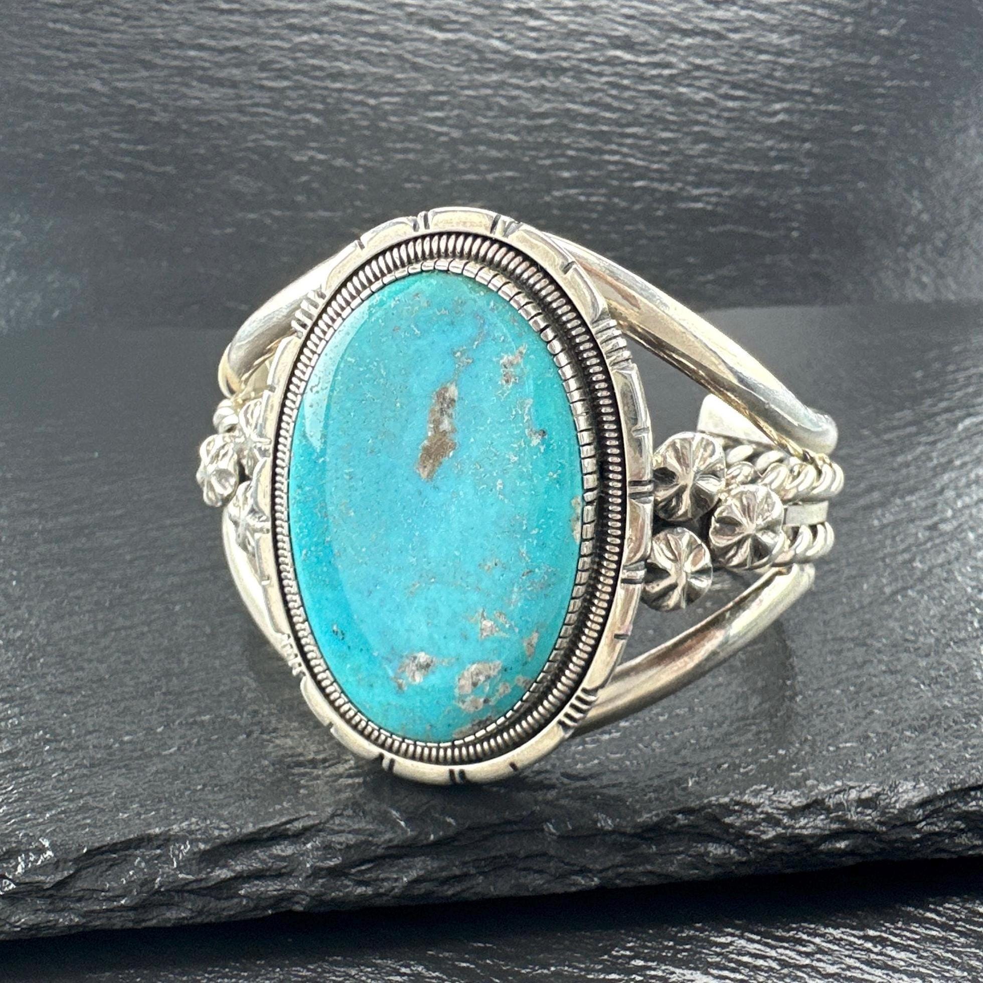 ナバホ族製 ターコイズ×シルバー カフブレスレット ナバホ族 ビリー・ワイデル スターリングシルバー カフブレスレット