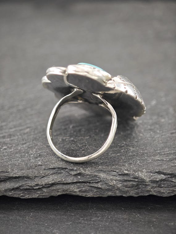 Turquoise Silver Ring: Native American Stamped (S… - image 10
