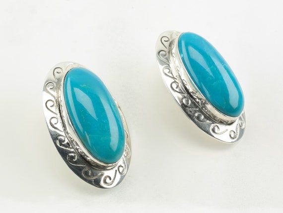 DTR Sterling Silver Turquoise Oval Earrings Stud - image 1