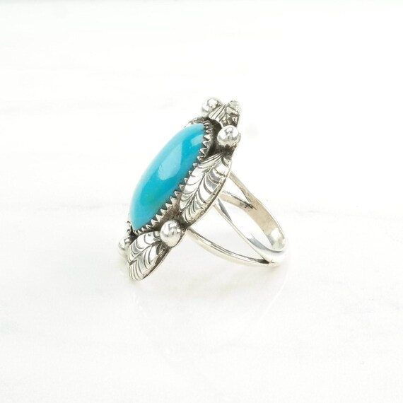 Turquoise Silver Ring: Native American Leaf Desig… - image 5