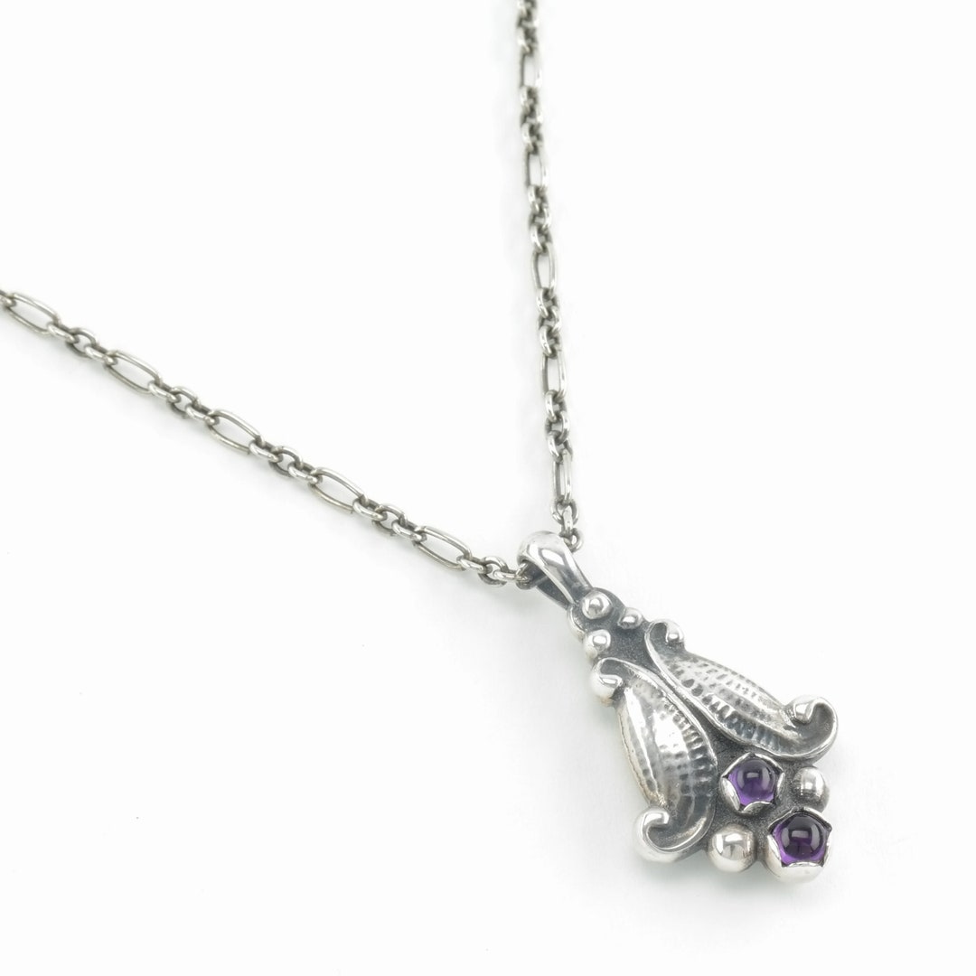 Collier Art Déco Style Georg Jensen - Améthyste Argenté, Pierre Fissurée, Occasion