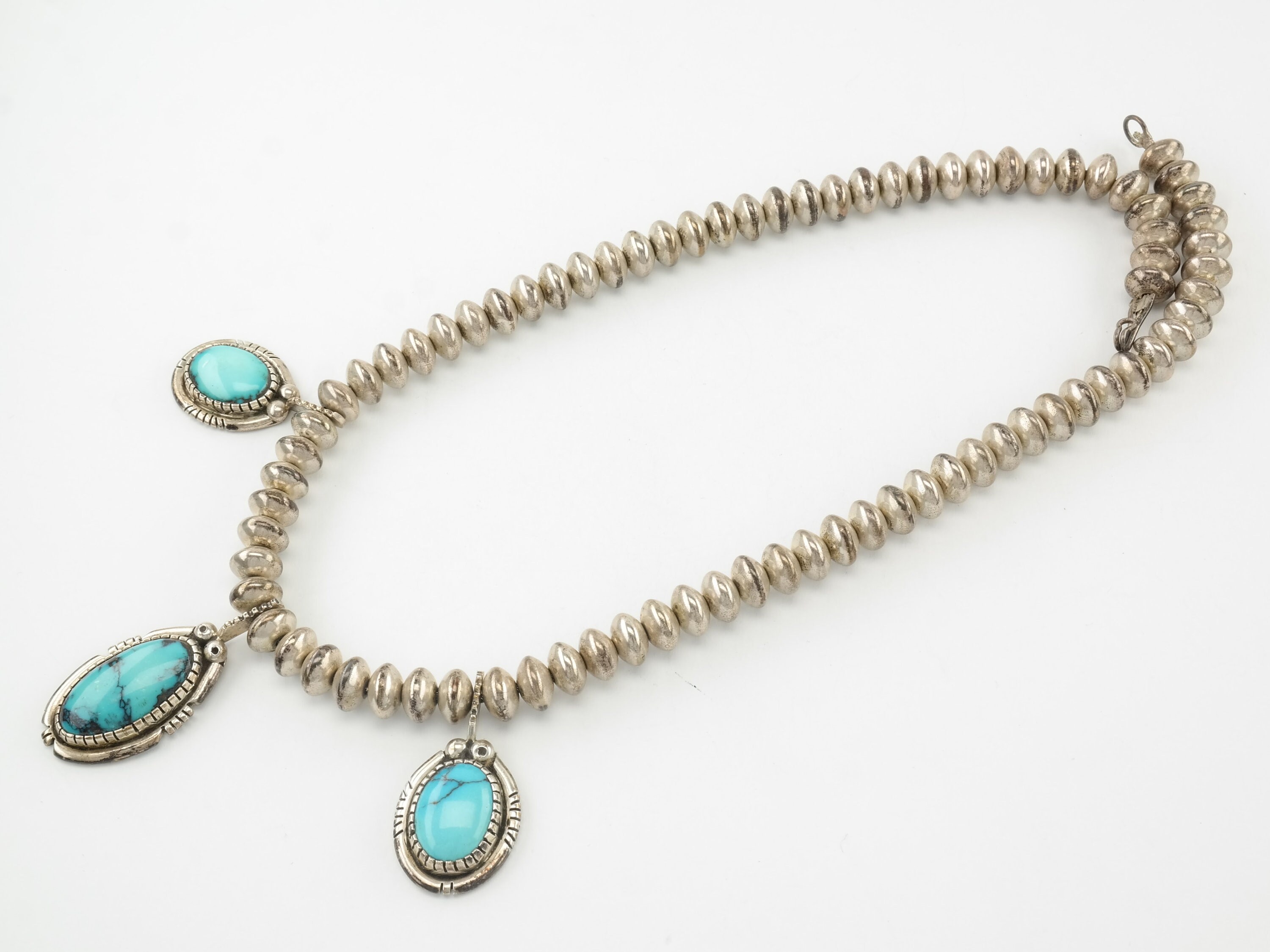 Don Lucas Vintage Native American Navajo Garden Leaf Sterling Silver Squash Blossom Necklace Don Lucas Vintage Native American Navajo Garden Leaf Sterling Silver Squash Blossom Necklace