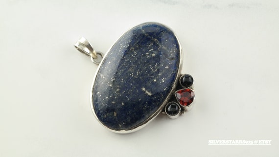 Lapis, Garnet Sterling Silver Pendant - image 1