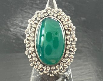 Vintage Sterling Silver Ring Krysopras Blommor Grön Storlek 3