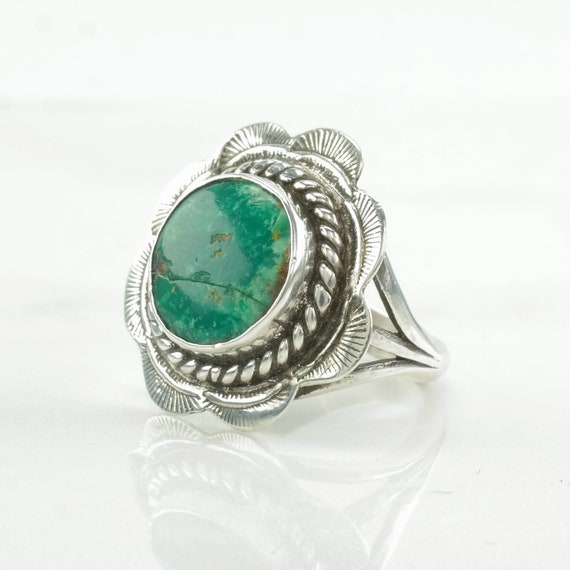Vintage Native American Silver Ring Turquoise Sca… - image 1