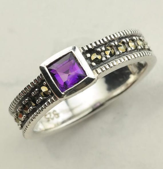 Vintage Stackable Silver Ring Amethyst Marcasite … - image 6
