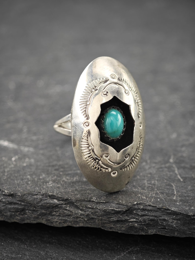 Vintage Sterling Silver Turquoise Shadowbox Ring image 3