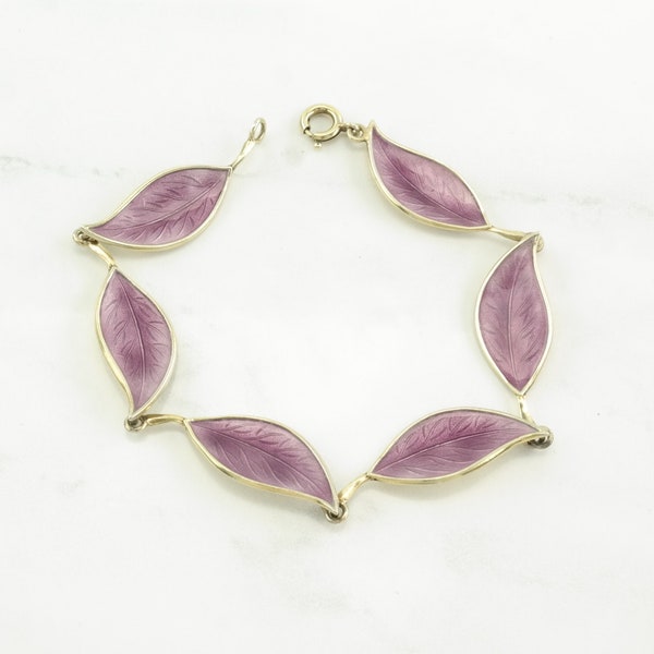 Brodrene Bjorklund Danish Sterling Silver Link Bracelet Gold hue, Purple Enamel Leaf